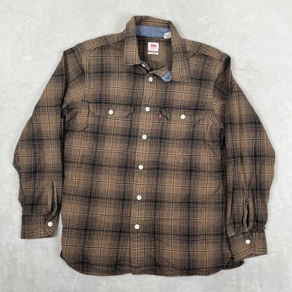 Levi's Shirt Mens Small Brown Plaid Flannel Long Sleeve Button Front Casual